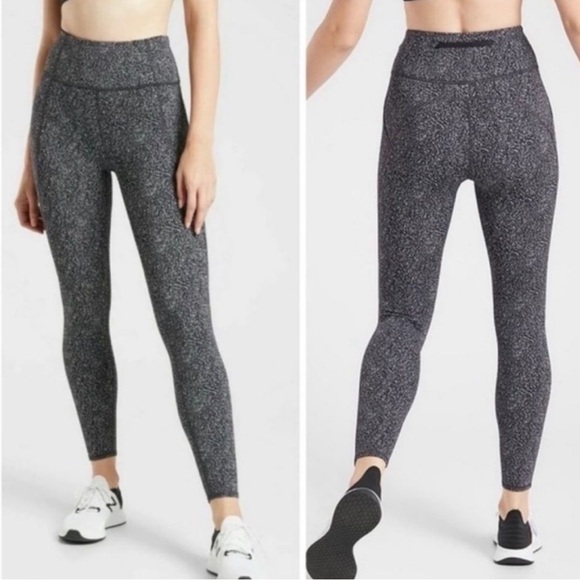 Athleta Lightning Static 7/8 Leggings Black White High Waisted Size Small Women - Picture 1 of 10
